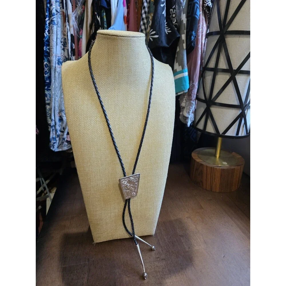 Vintage Navajo Gibson Gene Sterling Silver Western Overlay Bolo Tie